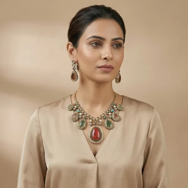 Multicolor_Stone_Gold_Plated_Bib_Necklace_Set_For_Women