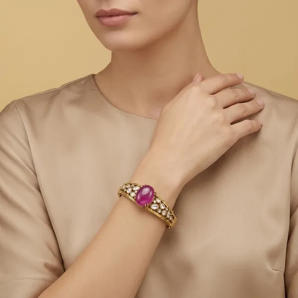 Pink_Stone_Gold_Plated_Bangle_Bracelet_For_Women