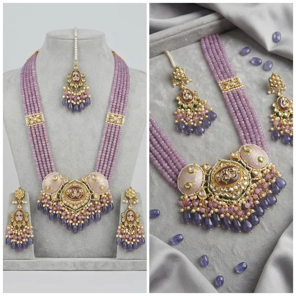 Gold_Tone_Purple_Kundan_Choker_Necklace_Set_With_Earrings_And_Maang_Tikka