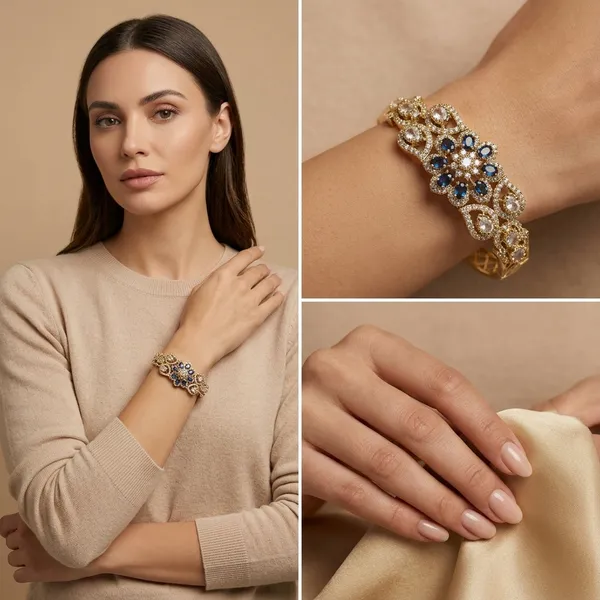 Gold_Plated_Blue_Stone_Floral_Bangle_For_Women