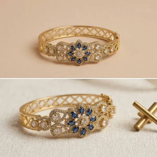 Gold_Plated_Blue_Stone_Floral_Bangle_For_Women