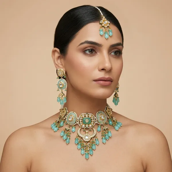 Turquoise_Kundan_Meenakari_Gold_Plated_Necklace_Set_With_Earrings