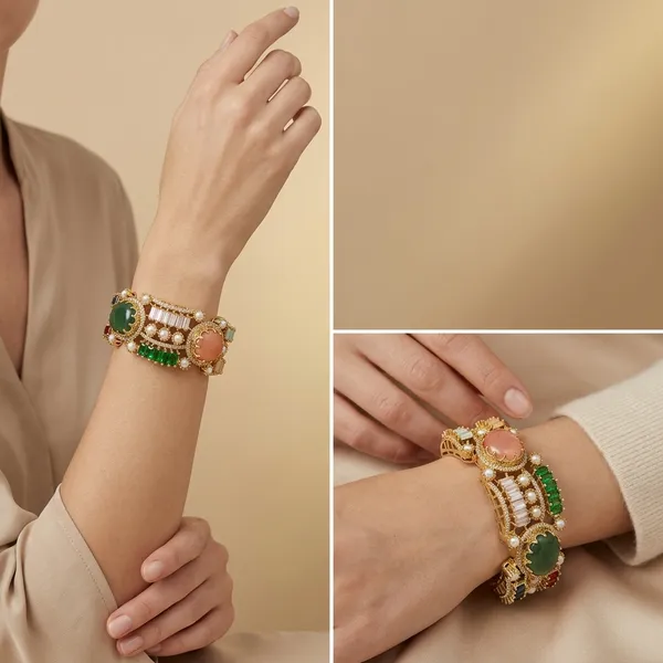 Gold_Plated_Multicolor_Gemstone_Peacock_Design_Adjustable_Bangle