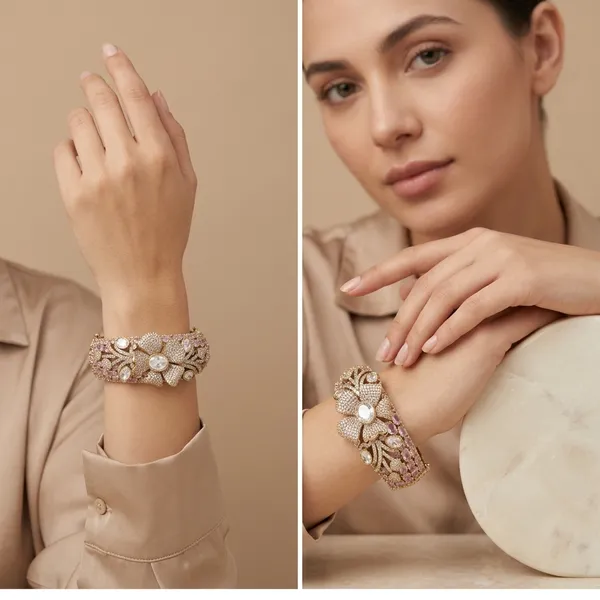 Silver_Tone_Crystal_Embellished_Floral_Bracelet_For_Women