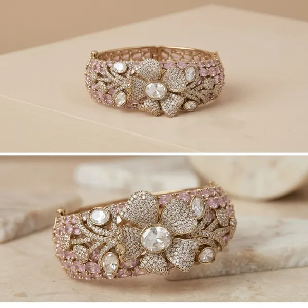 Silver_Tone_Crystal_Embellished_Floral_Bracelet_For_Women