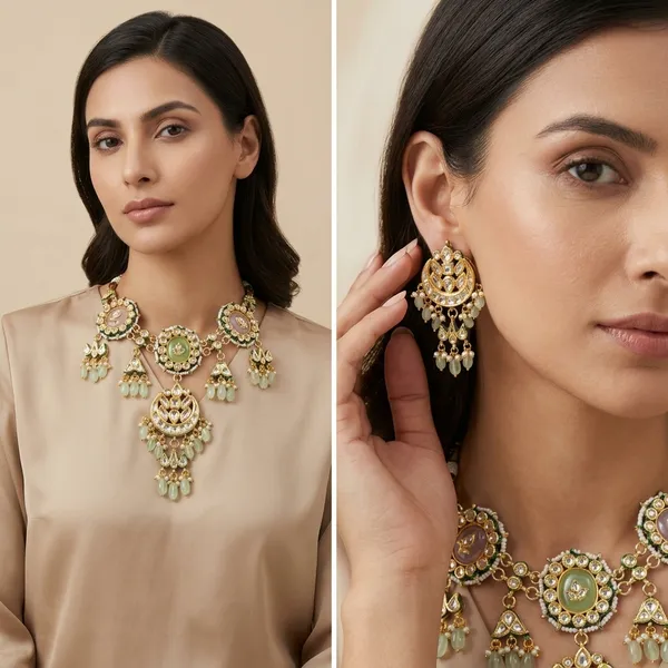 Gold_Plated_Kundan_Jadau_Necklace_Set_With_Green_Accents