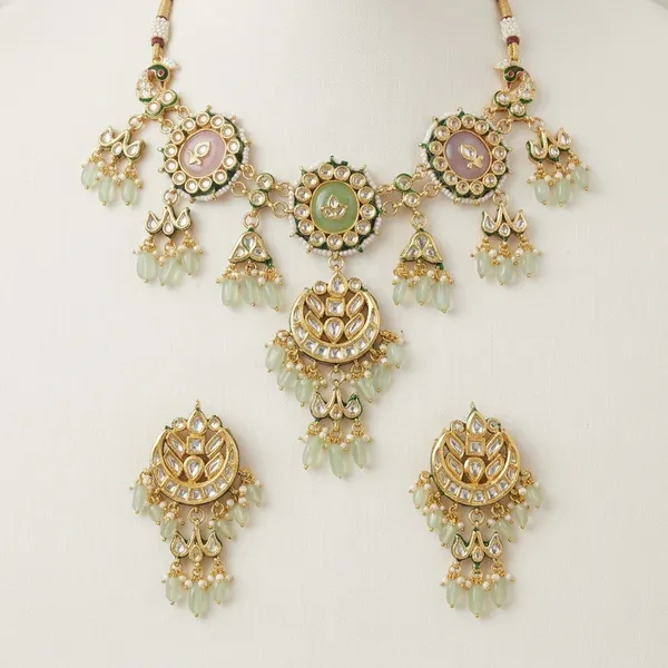 Gold_Plated_Kundan_Jadau_Necklace_Set_With_Green_Accents