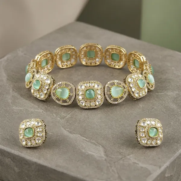 Gold_Tone_Green_Stone_Brass_Bracelet_Jewellery_Set_For_Women