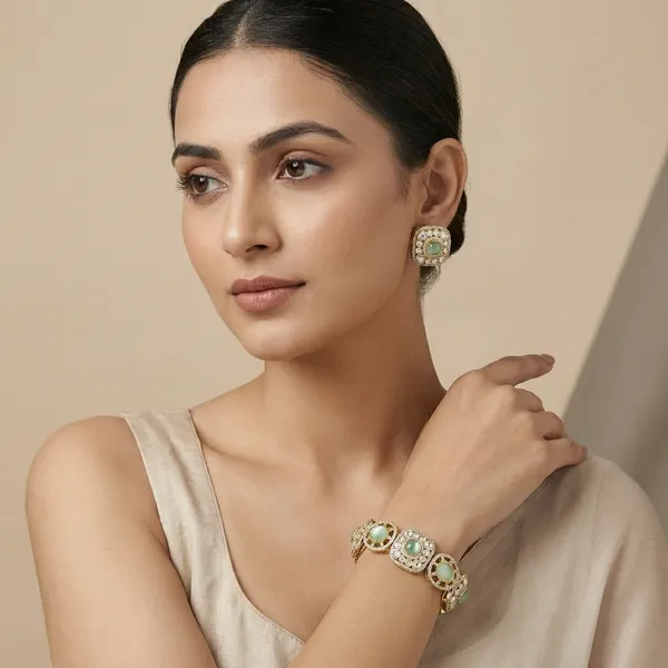 Gold_Tone_Green_Stone_Brass_Bracelet_Jewellery_Set_For_Women