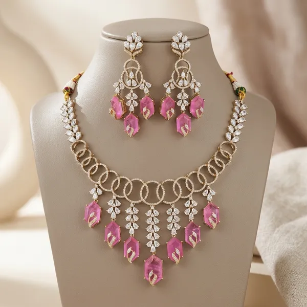 Pink_Brass_American_Diamond_Necklace_Set_With_Earrings_For_Women