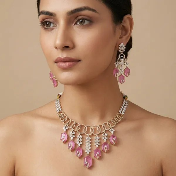 Pink_Brass_American_Diamond_Necklace_Set_With_Earrings_For_Women