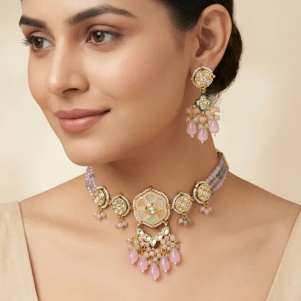 Gold_Plated_Kundan_And_Pink_Stone_Jewellery_Set_With_Pearl_Beads