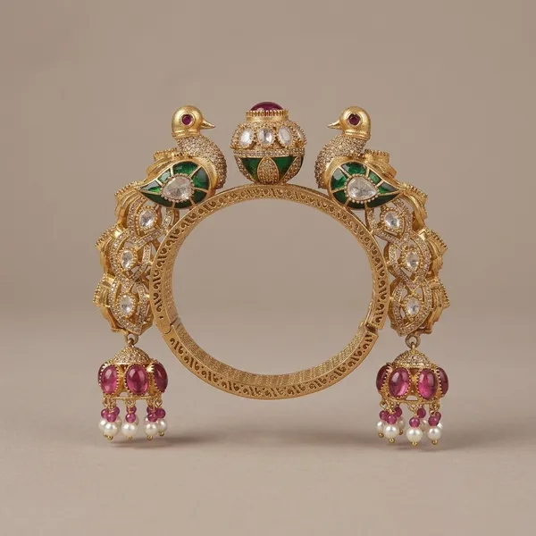Antique_Gold_Plated_Peacock_Design_Bangle_With_Stones