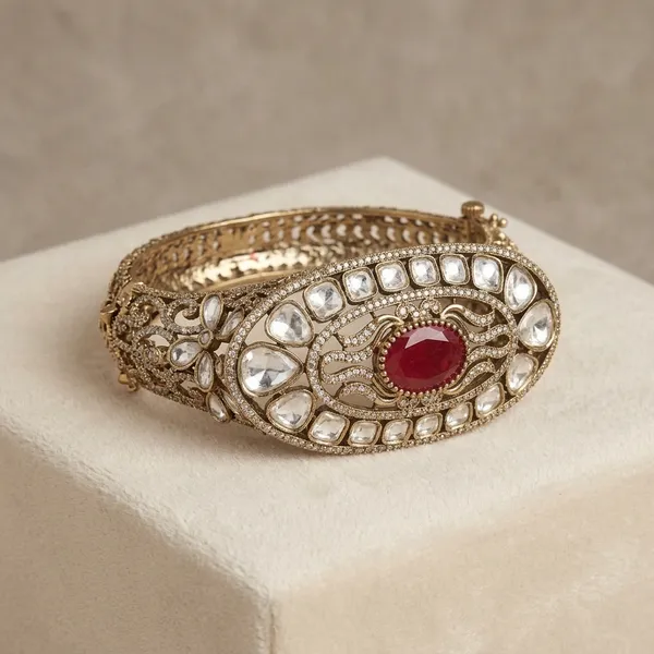 Antique_Gold_Kundan_Red_Stone_Bangle_For_Women