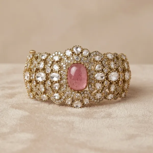 Gold_Tone_Crystal_Embellished_Bracelet_With_Pink_Stone