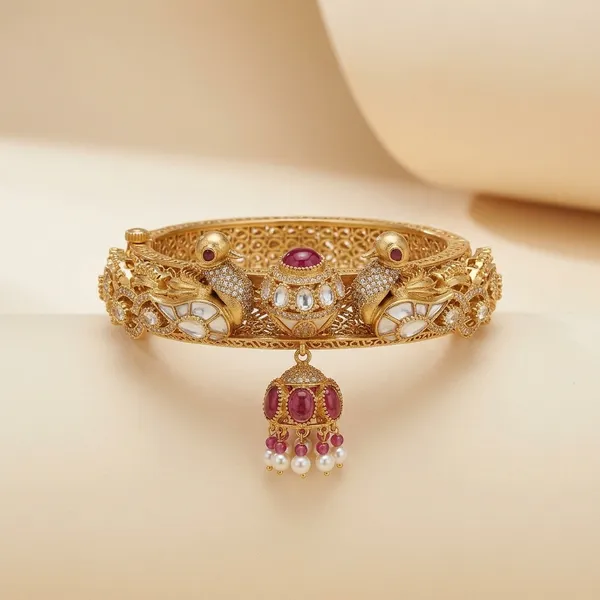 Golden_Peacock_Motif_Kundan_Bangle_For_Women
