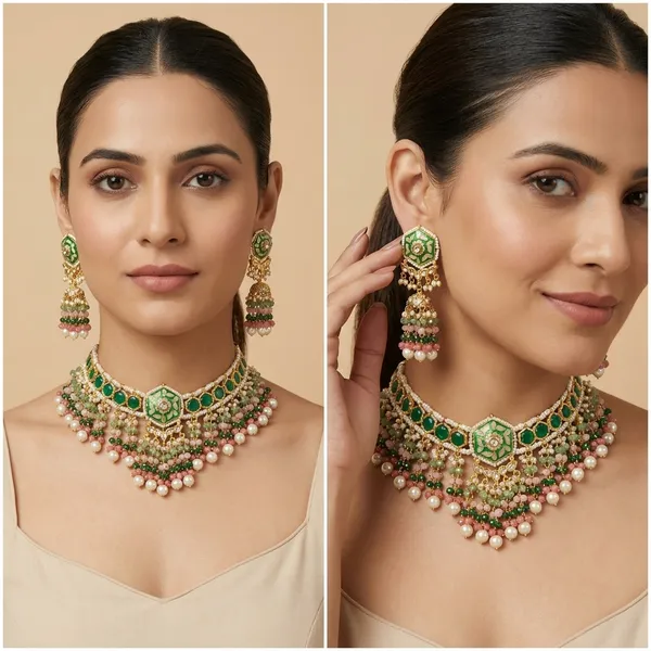 Gold_Plated_Green_Meenakari_Kundan_Necklace_Set_With_Earrings