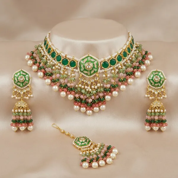 Gold_Plated_Green_Meenakari_Kundan_Necklace_Set_With_Earrings