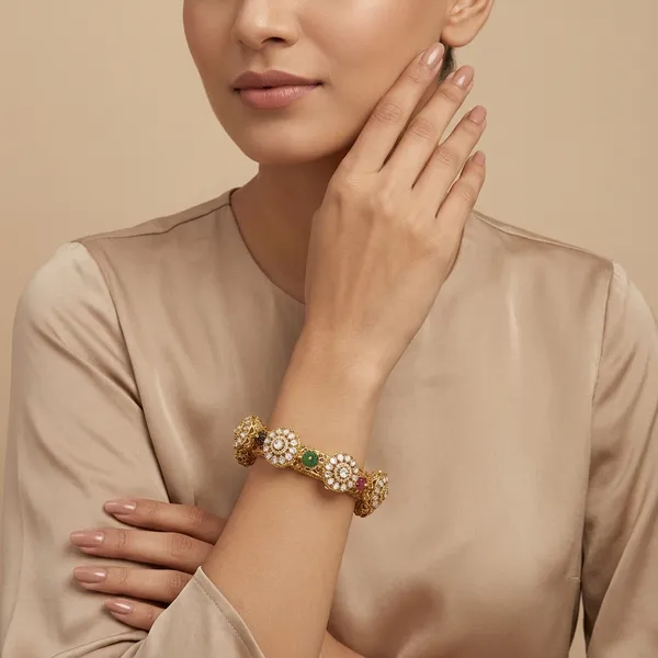 Gold_Plated_Green_Stone_Embellished_Adjustable_Bangles_For_Women