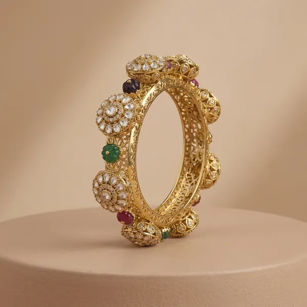 Gold_Plated_Green_Stone_Embellished_Adjustable_Bangles_For_Women