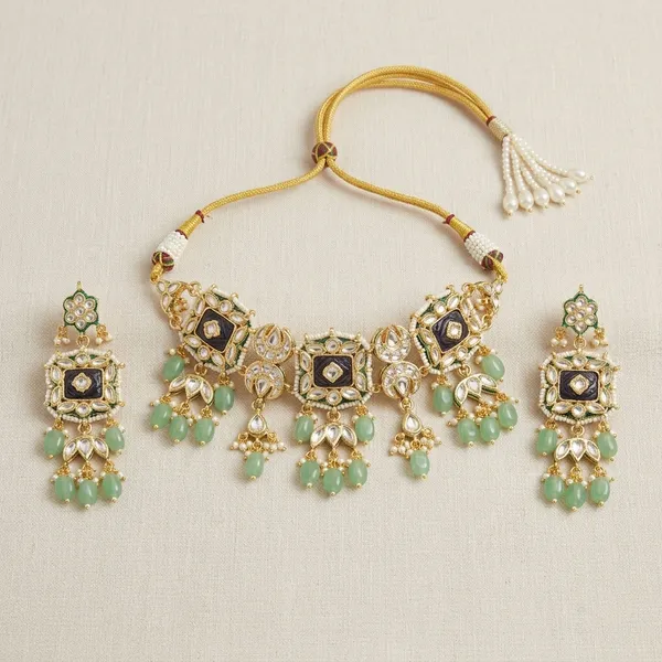 Gold_Plated_Blue_Kundan_Green_Stone_Necklace_Set_For_Women