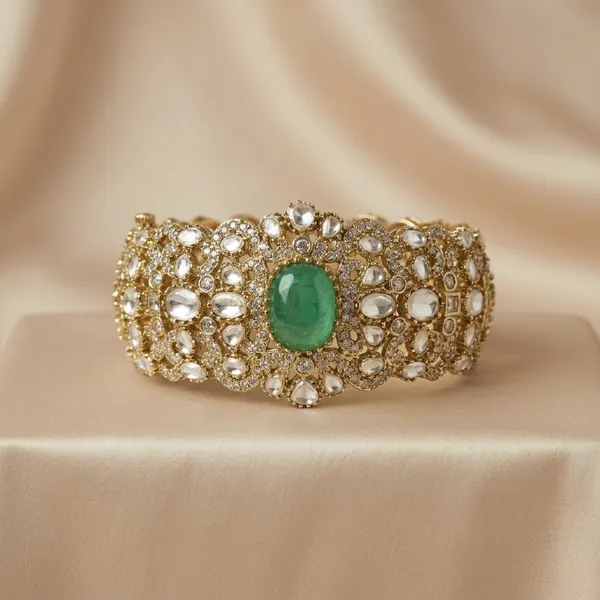 Gold_Tone_Green_Stone_Studded_Bracelet