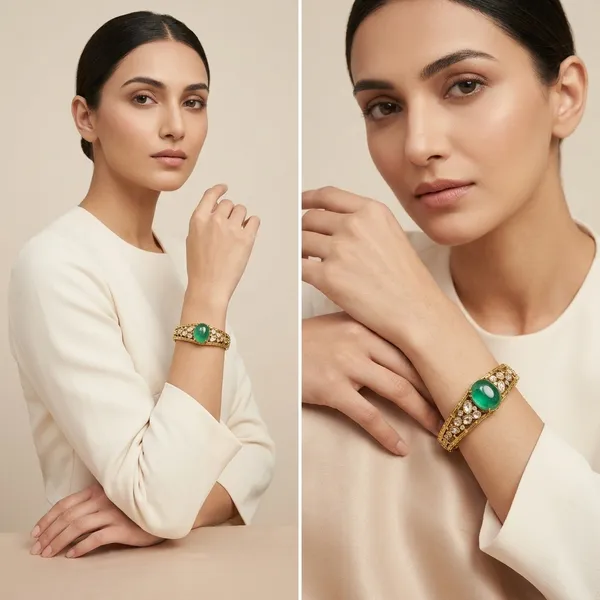 Gold_Plated_Green_Emerald_Stone_Bangle_With_Kundan_Work