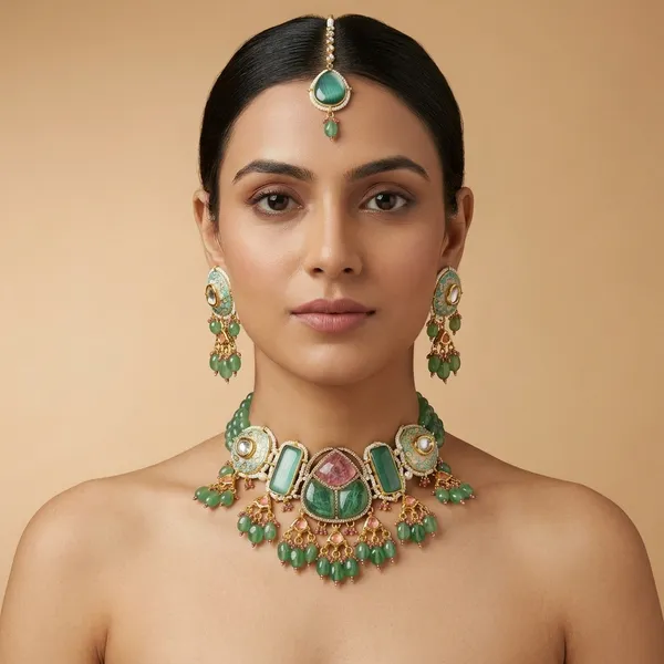 Green_Stone_Kundan_Meenakari_Choker_Necklace_Set_For_Women