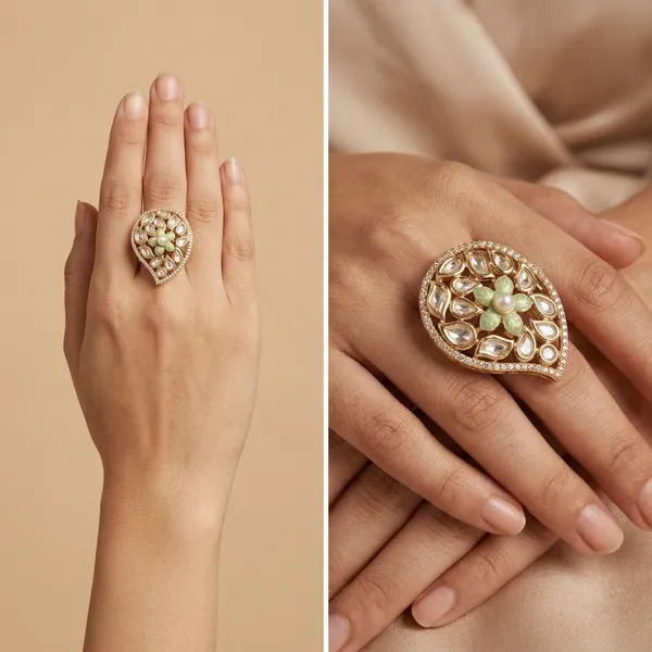 Polki_Stone_Kundan_Adjustable_Finger_Ring_With_Green_Beads