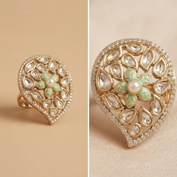 Polki_Stone_Kundan_Adjustable_Finger_Ring_With_Green_Beads