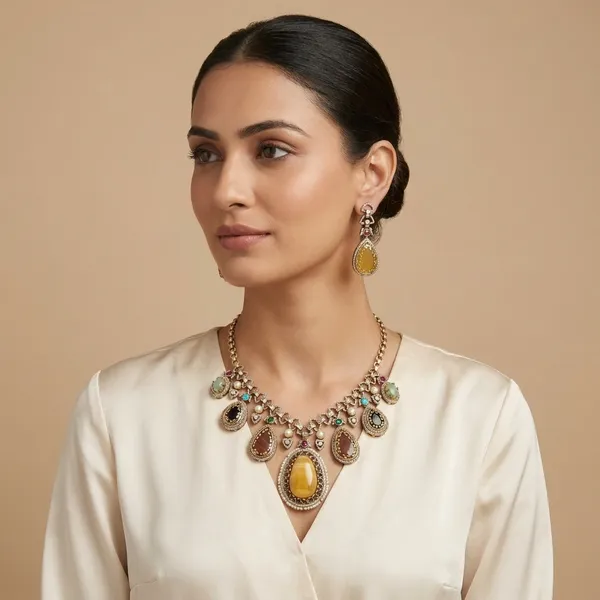 Multicolor_Stone_Gold_Tone_Brass_Statement_Necklace_Set_For_Women