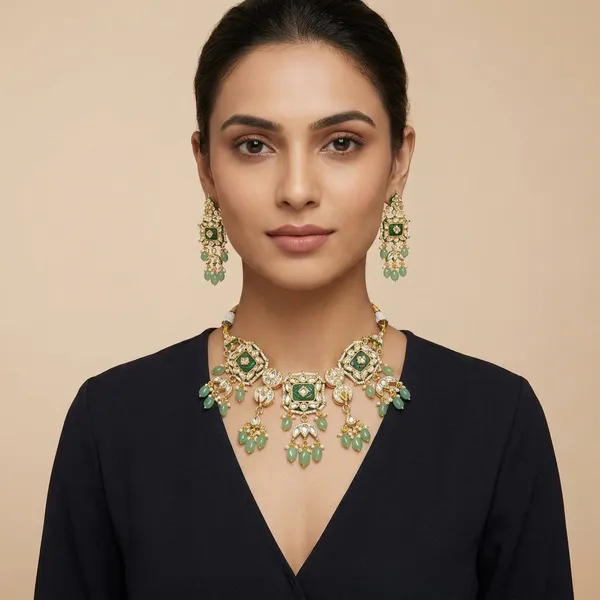 Green_Kundan_Meenakari_Necklace_Set_With_Emerald_Drops