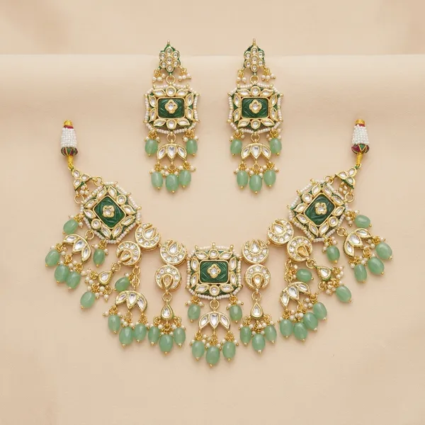 Green_Kundan_Meenakari_Necklace_Set_With_Emerald_Drops
