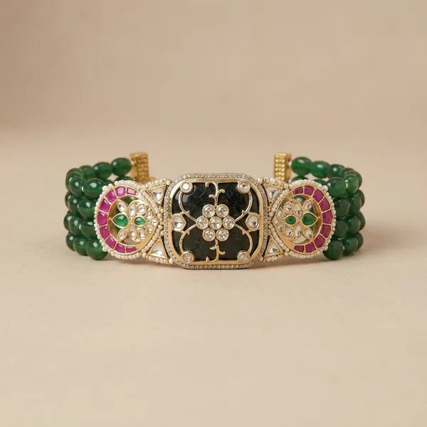 Green_Beaded_Kundan_Meenakari_Necklace_And_Earrings_Set