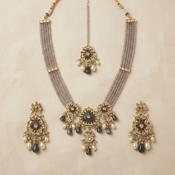 Gold_Plated_Kundan_Choker_Necklace_Set_With_Pearls_And_Grey_Stones