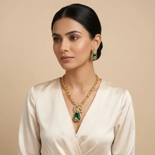 Gold_Plated_Green_Stone_Floral_Brass_Necklace_Set_For_Women