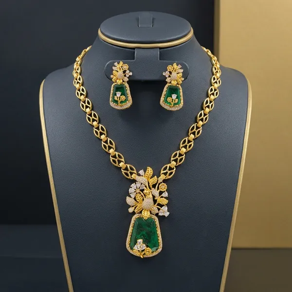Gold_Plated_Green_Stone_Floral_Brass_Necklace_Set_For_Women