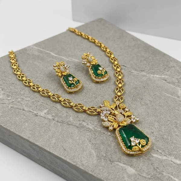 Gold_Plated_Green_Stone_Floral_Brass_Necklace_Set_For_Women