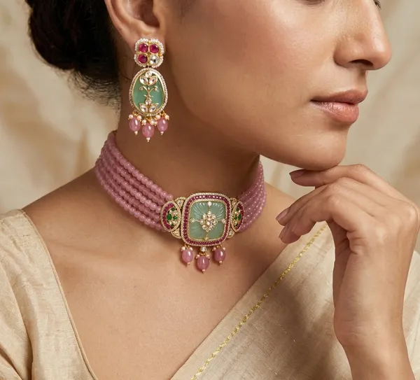 Pink_Beaded_Kundan_Meenakari_Necklace_And_Earring_Set_For_Women