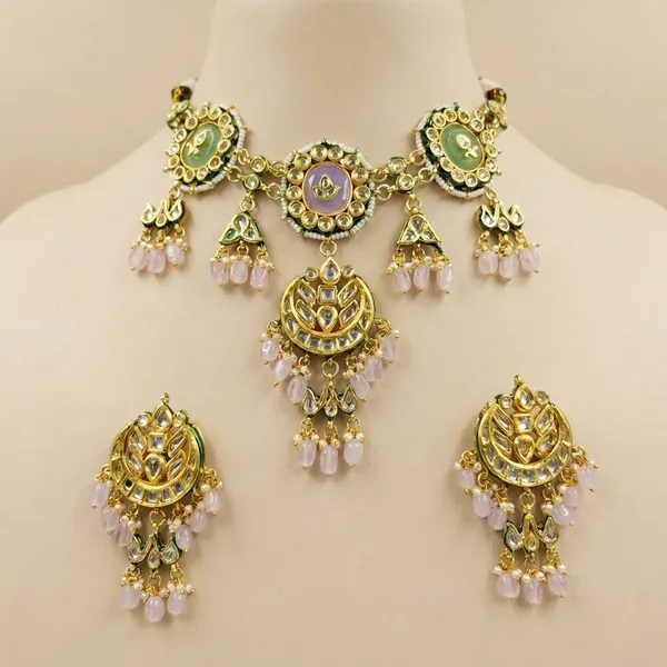 Gold_Plated_Kundan_Meena_Necklace_Set_With_Earrings