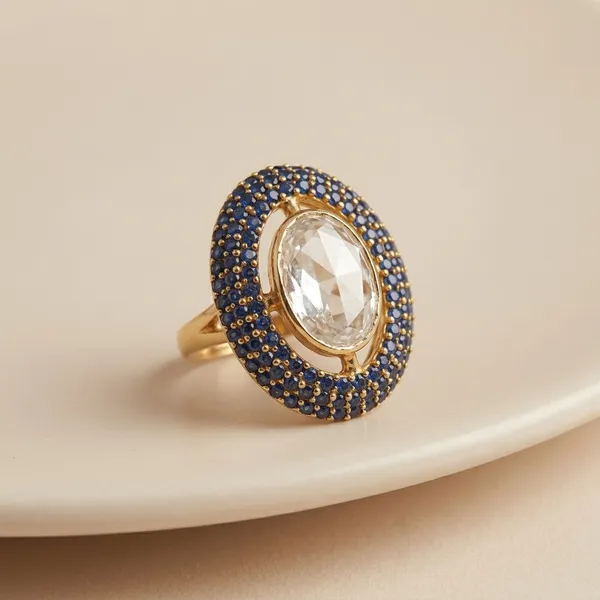 Gold_Plated_Blue_Stone_Oval_Statement_Ring_For_Women