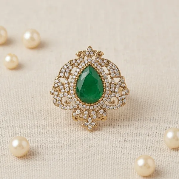 Green_Stone_Studded_Gold_Tone_Adjustable_Ring_For_Women