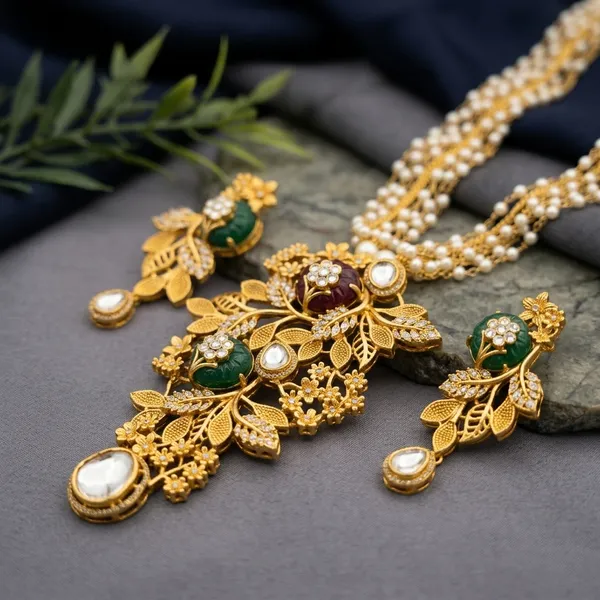 Gold_Tone_Kundan_Meenakari_Pearl_Green_Stone_Necklace_Set_For_Women