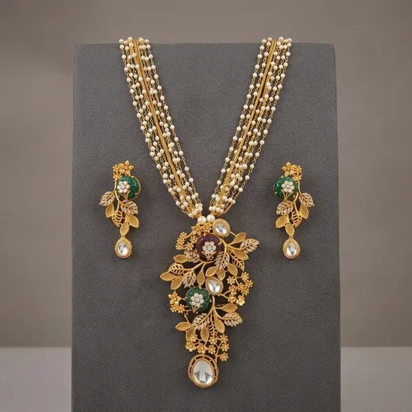Gold_Tone_Kundan_Meenakari_Pearl_Green_Stone_Necklace_Set_For_Women