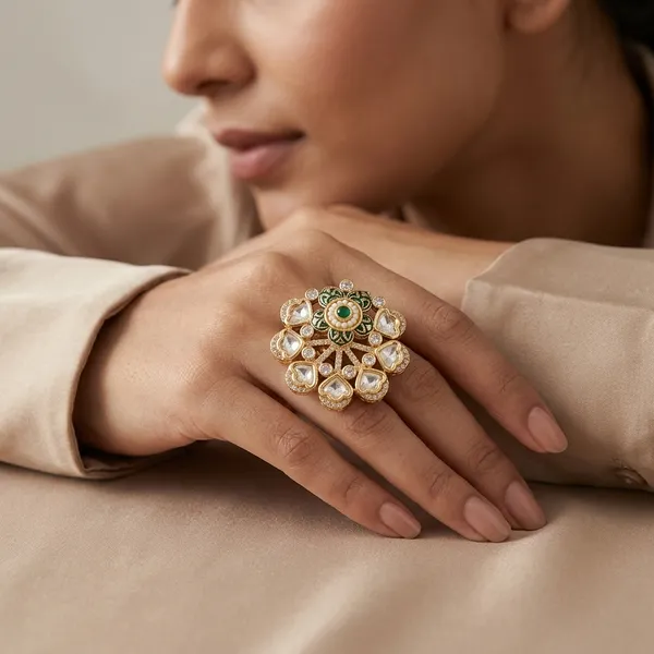 Golden_Polki_Stone_Floral_Adjustable_Ring_For_Women