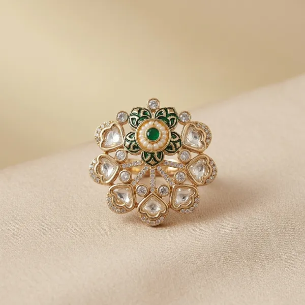Golden_Polki_Stone_Floral_Adjustable_Ring_For_Women