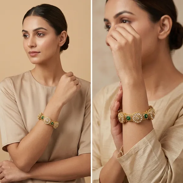 Gold_Tone_Green_Stone_Floral_Bracelet_For_Women