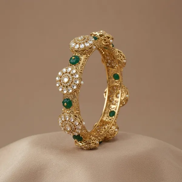 Gold_Tone_Green_Stone_Floral_Bracelet_For_Women