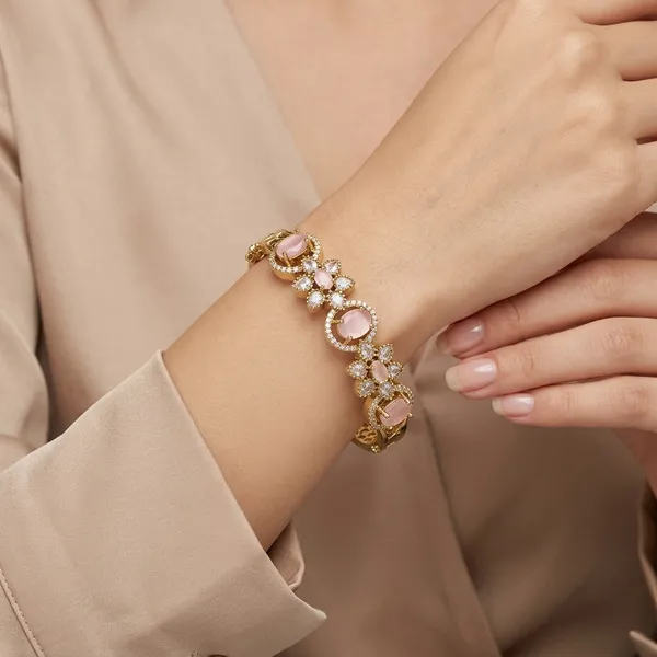 Gold_Tone_Pink_Stone_Embellished_Bracelet_For_Women