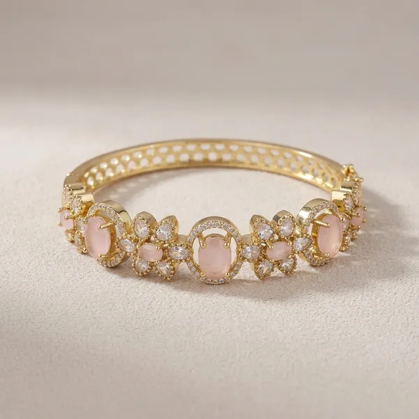 Gold_Tone_Pink_Stone_Embellished_Bracelet_For_Women